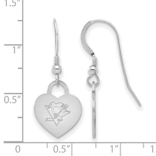 Sterling Silver Rhodium-plated NHL LogoArt Pittsburgh Penguins Heart Dangle Earrings