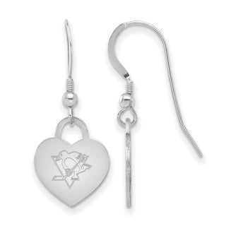 Sterling Silver Rhodium-plated NHL LogoArt Pittsburgh Penguins Heart Dangle Earrings