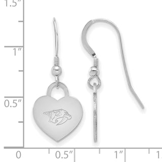 Sterling Silver Rhodium-plated NHL LogoArt Nashville Predators Heart Dangle Earrings