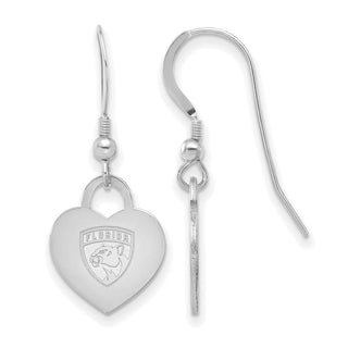 Sterling Silver Rhodium-plated NHL LogoArt Florida Panthers Heart Dangle Earrings