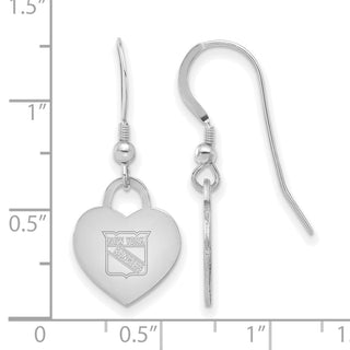 Sterling Silver Rhodium-plated NHL LogoArt New York Rangers Heart Dangle Earrings