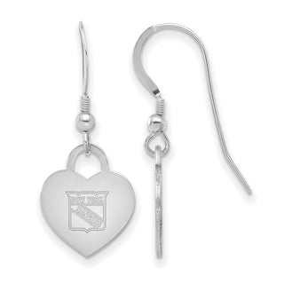 Sterling Silver Rhodium-plated NHL LogoArt New York Rangers Heart Dangle Earrings