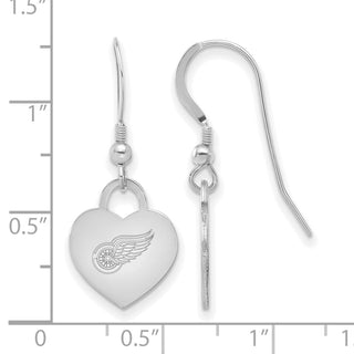 Sterling Silver Rhodium-plated NHL LogoArt Detroit Red Wings Heart Dangle Earrings