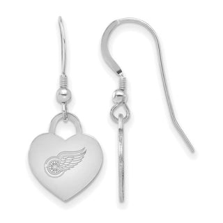 Sterling Silver Rhodium-plated NHL LogoArt Detroit Red Wings Heart Dangle Earrings
