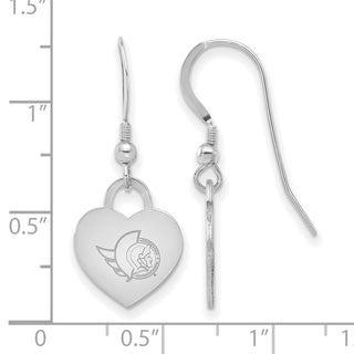 Sterling Silver Rhodium-plated NHL LogoArt Ottawa Senators Heart Dangle Earrings