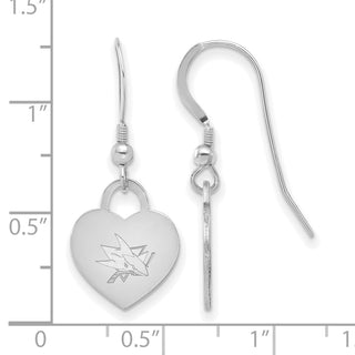 Sterling Silver Rhodium-plated NHL LogoArt San Jose Sharks Heart Dangle Earrings