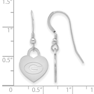 Sterling Silver Rhodium-plated LogoArt University of Georgia Heart Dangle Earrings