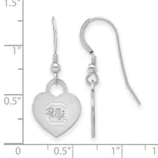 Sterling Silver Rhodium-plated LogoArt University of South Carolina Heart Dangle Earrings