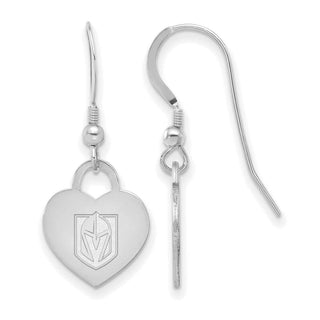 Sterling Silver Rhodium-plated NHL LogoArt Vegas Golden Knights Heart Dangle Earrings