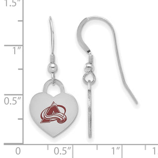 Sterling Silver Rhodium-plated NHL LogoArt Colorado Avalanche Enamel Heart Dangle Earrings