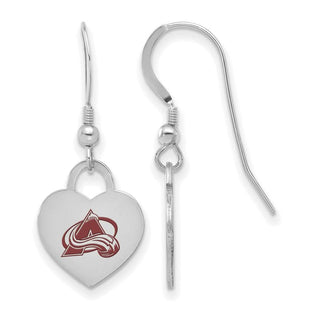 Sterling Silver Rhodium-plated NHL LogoArt Colorado Avalanche Enamel Heart Dangle Earrings