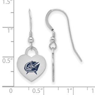 Sterling Silver Rhodium-plated NHL LogoArt Columbus Blue Jackets Enamel Heart Dangle Earrings
