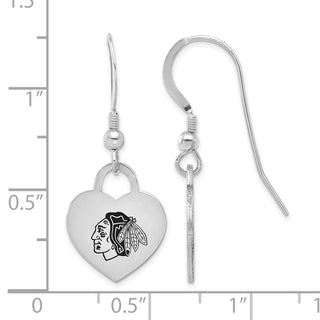 Sterling Silver Rhodium-plated NHL LogoArt Chicago Blackhawks Enamel Heart Dangle Earrings
