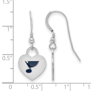 Sterling Silver Rhodium-plated NHL LogoArt St Louis Blues Enamel Heart Dangle Earrings