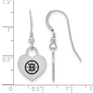 Sterling Silver Rhodium-plated NHL LogoArt Boston Bruins Enamel Heart Dangle Earrings
