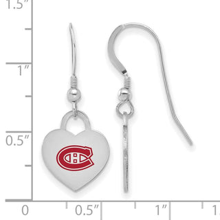 Sterling Silver Rhodium-plated NHL LogoArt Montreal Canadiens Enamel Heart Dangle Earrings