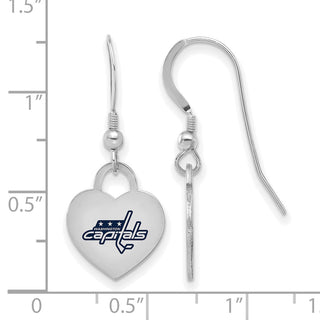 Sterling Silver Rhodium-plated NHL LogoArt Washington Capitals Enamel Heart Dangle Earrings