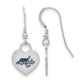 Sterling Silver Rhodium-plated NHL LogoArt Washington Capitals Enamel Heart Dangle Earrings