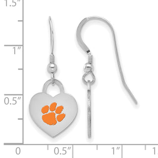 Sterling Silver Rhodium-plated LogoArt Clemson University Enamel Heart Dangle Earrings