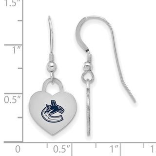 Sterling Silver Rhodium-plated NHL LogoArt Vancouver Canucks Enamel Heart Dangle Earrings