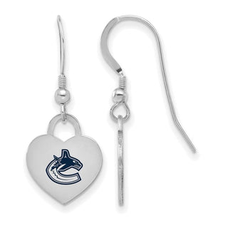 Sterling Silver Rhodium-plated NHL LogoArt Vancouver Canucks Enamel Heart Dangle Earrings
