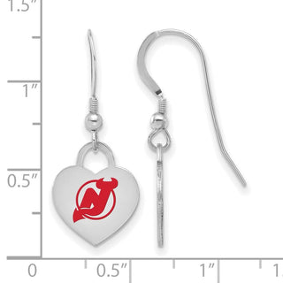 Sterling Silver Rhodium-plated NHL LogoArt New Jersey Devils Enamel Heart Dangle Earrings