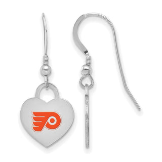 Sterling Silver Rhodium-plated NHL LogoArt Philadelphia Flyers Enamel Heart Dangle Earrings