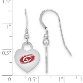 Sterling Silver Rhodium-plated NHL LogoArt Carolina Hurricanes Enamel Heart Dangle Earrings