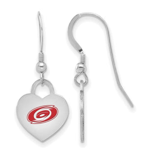 Sterling Silver Rhodium-plated NHL LogoArt Carolina Hurricanes Enamel Heart Dangle Earrings
