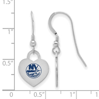 Sterling Silver Rhodium-plated NHL LogoArt New York Islanders Enamel Heart Dangle Earrings
