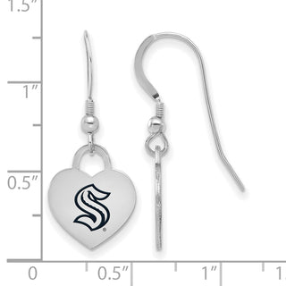 Sterling Silver Rhodium-plated NHL LogoArt Seattle Kraken Enamel Heart Dangle Earrings