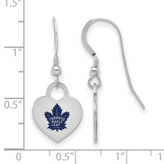 Sterling Silver Rhodium-plated NHL LogoArt Toronto Maple Leafs Enamel Heart Dangle Earrings