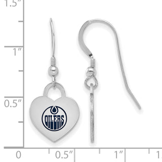 Sterling Silver Rhodium-plated NHL LogoArt Edmonton Oilers Enamel Heart Dangle Earrings