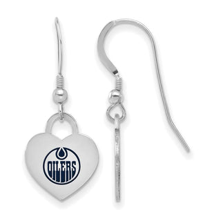 Sterling Silver Rhodium-plated NHL LogoArt Edmonton Oilers Enamel Heart Dangle Earrings