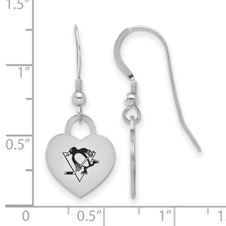 Sterling Silver Rhodium-plated NHL LogoArt Pittsburgh Penguins Enamel Heart Dangle Earrings