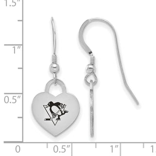 Sterling Silver Rhodium-plated NHL LogoArt Pittsburgh Penguins Enamel Heart Dangle Earrings