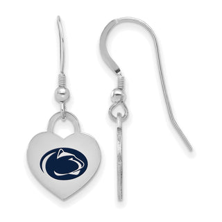 Sterling Silver Rhodium-plated LogoArt Penn State Univ Enamel Heart Dangle Earrings
