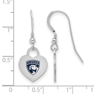 Sterling Silver Rhodium-plated NHL LogoArt Florida Panthers Enamel Heart Dangle Earrings
