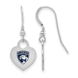 Sterling Silver Rhodium-plated NHL LogoArt Florida Panthers Enamel Heart Dangle Earrings