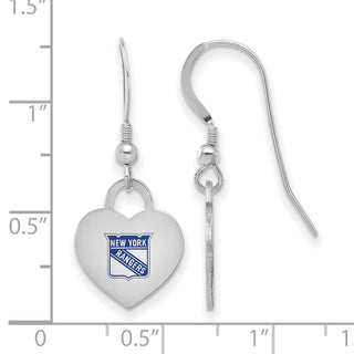 Sterling Silver Rhodium-plated NHL LogoArt New York Rangers Enamel Heart Dangle Earrings
