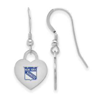 Sterling Silver Rhodium-plated NHL LogoArt New York Rangers Enamel Heart Dangle Earrings