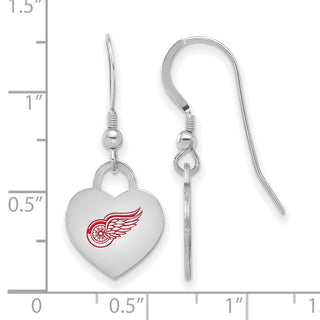 Sterling Silver Rhodium-plated NHL LogoArt Detroit Red Wings Enamel Heart Dangle Earrings