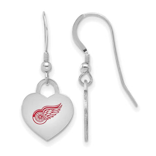 Sterling Silver Rhodium-plated NHL LogoArt Detroit Red Wings Enamel Heart Dangle Earrings