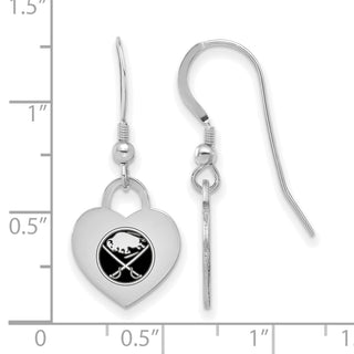 Sterling Silver Rhodium-plated NHL LogoArt Buffalo Sabres Enamel Heart Dangle Earrings