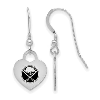 Sterling Silver Rhodium-plated NHL LogoArt Buffalo Sabres Enamel Heart Dangle Earrings