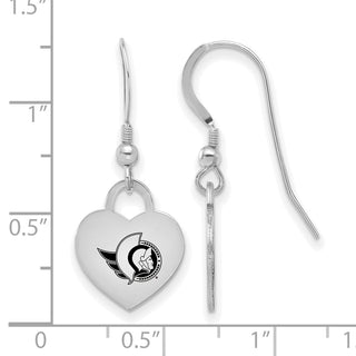 Sterling Silver Rhodium-plated NHL LogoArt Ottawa Senators Enamel Heart Dangle Earrings
