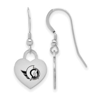 Sterling Silver Rhodium-plated NHL LogoArt Ottawa Senators Enamel Heart Dangle Earrings