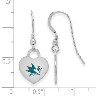 Sterling Silver Rhodium-plated NHL LogoArt San Jose Sharks Enamel Heart Dangle Earrings