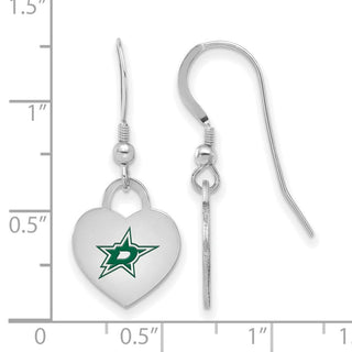Sterling Silver Rhodium-plated NHL LogoArt Dallas Stars Enamel Heart Dangle Earrings