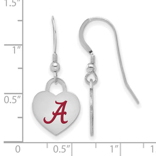 Sterling Silver Rhodium-plated LogoArt University of Alabama Enamel Heart Dangle Earrings
